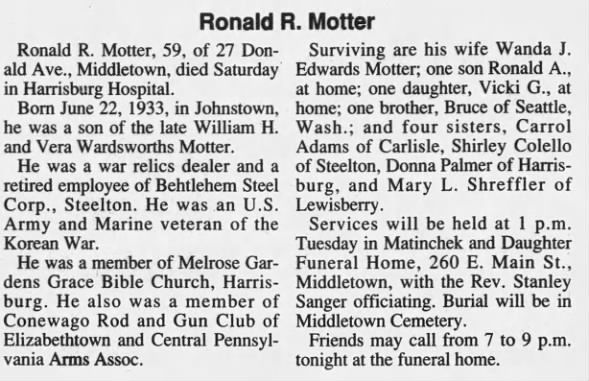 Obituary for Ronald R. Motter (Aged 59)